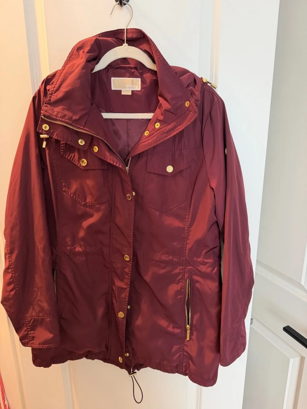 Michael Kors Women's Maroon Rain Jacket with Gold Hardware - Picture 1 of 9